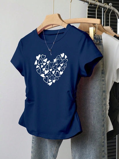 Resyla White,Summer,Casual,City Break Women's T-Shirt,Butterfly & Heart Print New Design Outdoor Holiday Street Photography Must-Have Head-Turning Wear