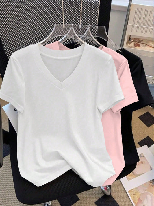 Resyla Women's Casual Versatile Solid Color T-Shirt, Summer Short Sleeve Top