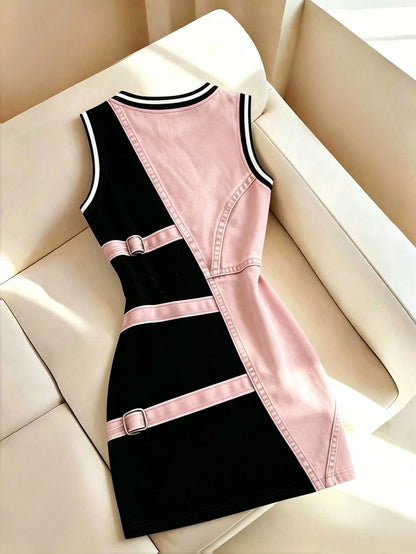 Resyla Women's Faux 3D Digital Print, Contrast Color Casual Fashion Digital Print Mid-Length Dress