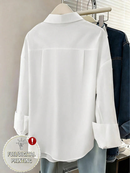 Resyla Women's Floral Pattern Casual Drop Shoulder Long Sleeve Front Button Shirt