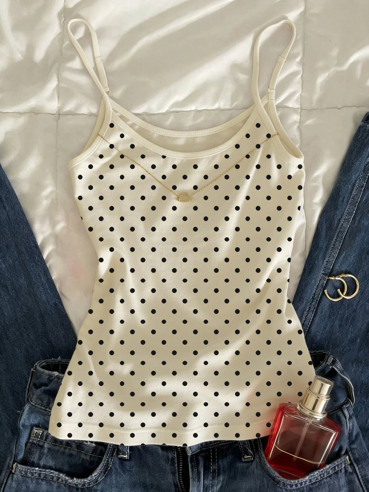 Resyla Women's Lace Patchwork Bow Decor All-Over Print Casual Versatile Daily Outing Camisole Tank Top