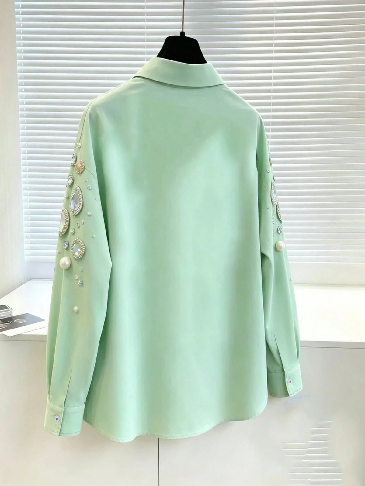 Resyla Women's Rhinestone Print Single-Breasted Casual Versatile Daily Wear Blouse
