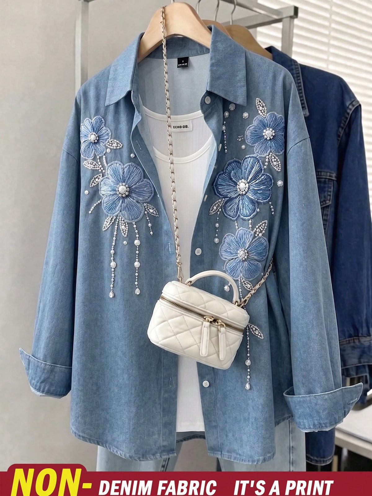 Resyla Women's Rhinestone Print Single-Breasted Casual Versatile Daily Wear Blouse