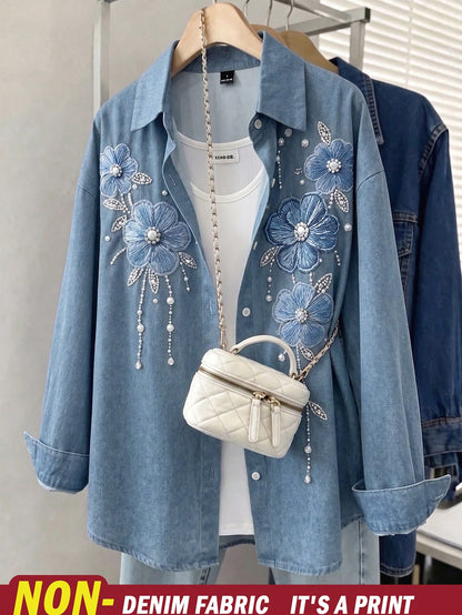 Resyla Women's Rhinestone Print Single-Breasted Casual Versatile Daily Wear Blouse