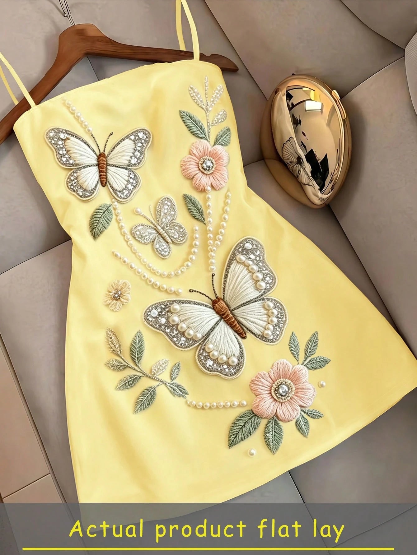 Resyla Women's Summer Elegant Floral Butterfly Print Spaghetti Strap Dress