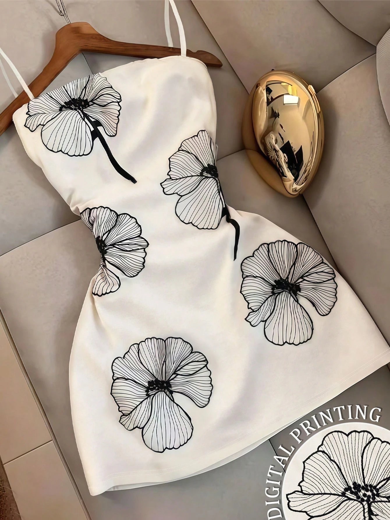 Resyla Women's Summer Elegant Floral Butterfly Print Spaghetti Strap Dress