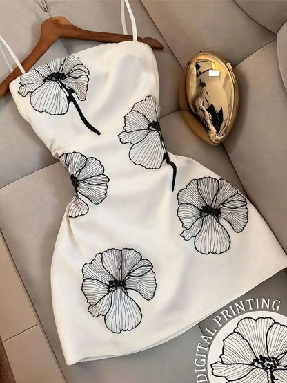 Resyla Women's Summer Elegant Floral Butterfly Print Spaghetti Strap Dress