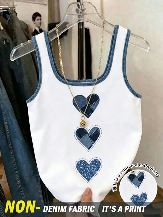 Resyla Women's Vintage Distressed Heart Print Camisole, Sleeveless Tank Top For Spring/Summer, Slim Fit Inner/Outer Wear