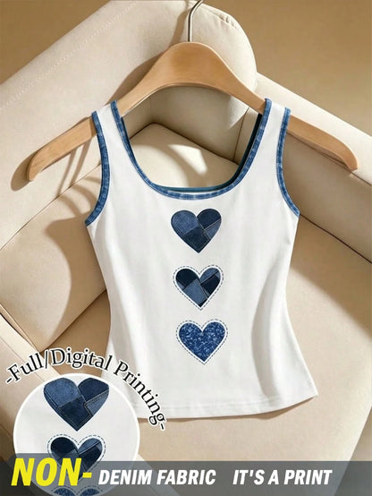 Resyla Women's Vintage Distressed Heart Print Camisole, Sleeveless Tank Top For Spring/Summer, Slim Fit Inner/Outer Wear