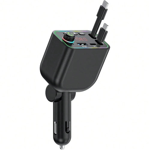Retractable Car Charger, Bluetooth 5.3 FM Transmitter 100W USB C 4 In 1 Fast Car Charger Adapter For IPhone 17 16 15 14 13 12