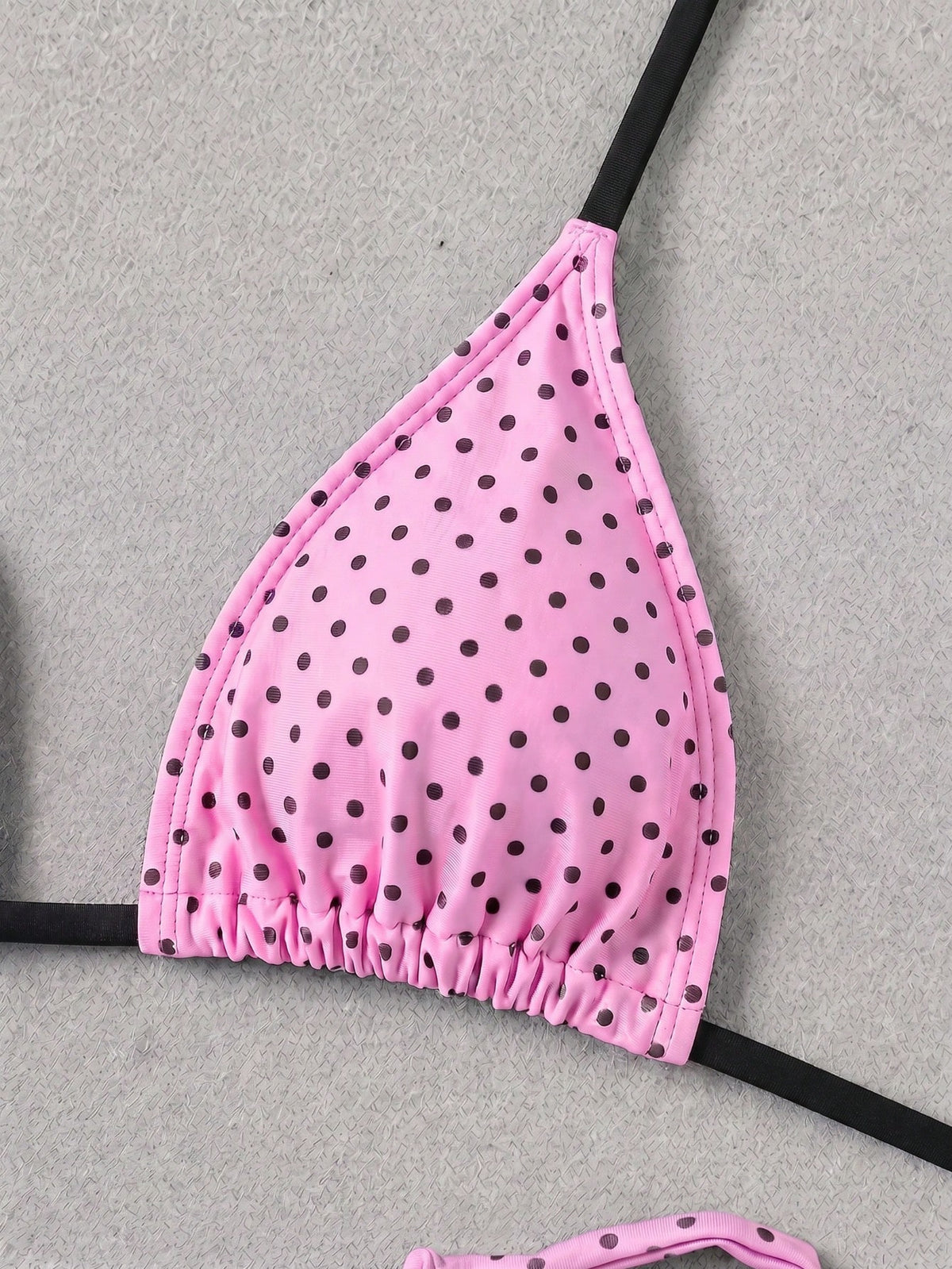Retro Pink & Black Polka Dot Strap Tie Bikini Set, Sexy Push-Up High Waist Fitted 2-Piece Swimsuit, Suitable For Women Summer Vacation