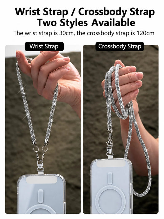 Rhinestone Phone Lanyard Wrist Strap Anti-Loss Rope For Women, Super Beautiful Full Rhinestone Neck Chain, New Luxury Rhinestone Embedded High-End Anti-Drop Phone Case Lanyard, Crossbody Wearable Spar