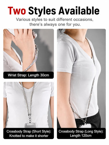 Rhinestone Phone Lanyard Wrist Strap Anti-Loss Rope For Women, Super Beautiful Full Rhinestone Neck Chain, New Luxury Rhinestone Embedded High-End Anti-Drop Phone Case Lanyard, Crossbody Wearable Spar