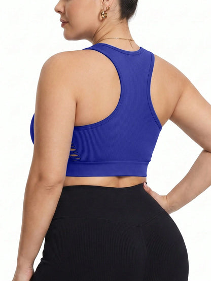 Rhythm Era Plus Size Women Solid Color Hollow Out Design Casual Fitness Sports Tank Top