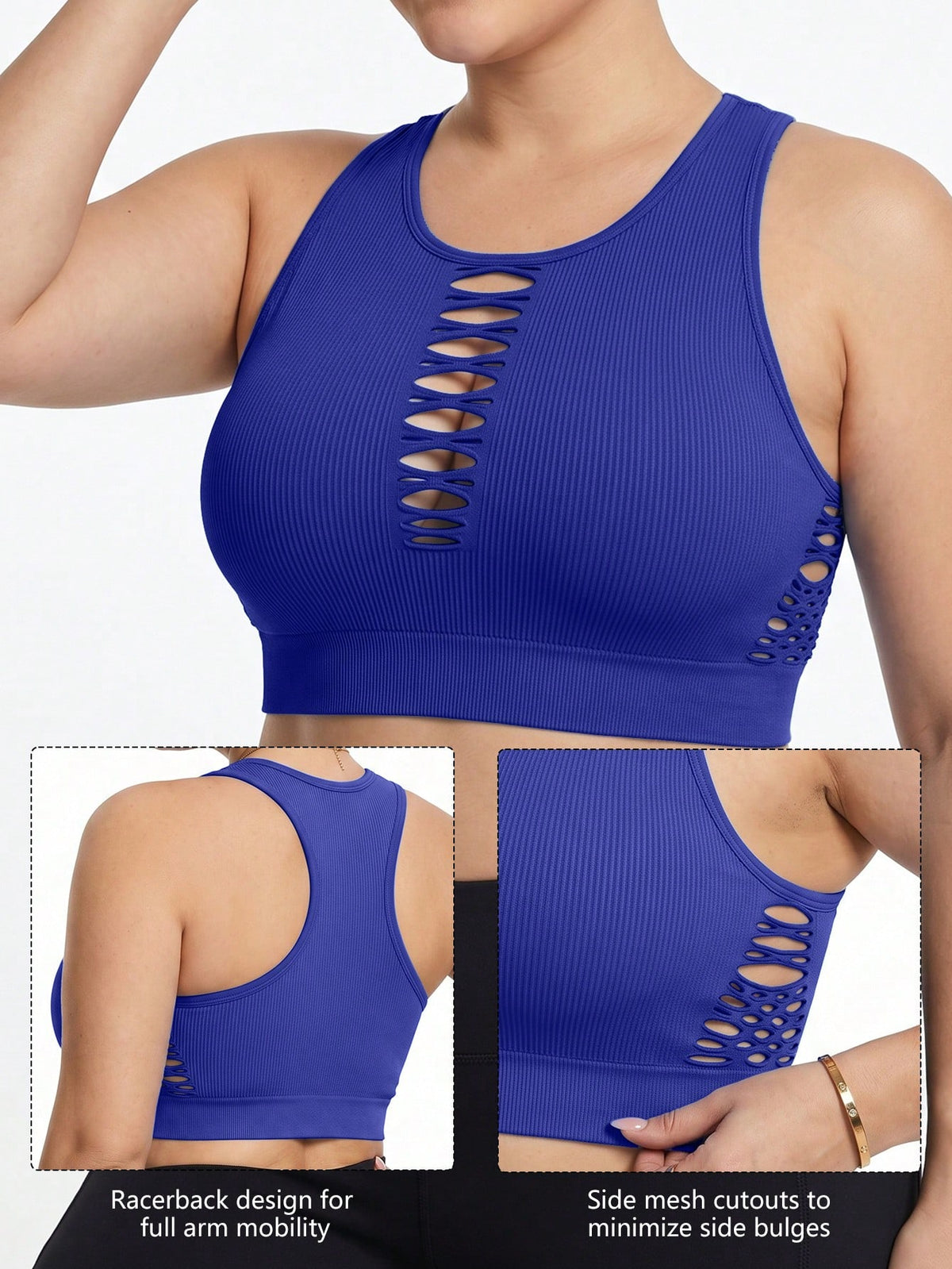 Rhythm Era Plus Size Women Solid Color Hollow Out Design Casual Fitness Sports Tank Top