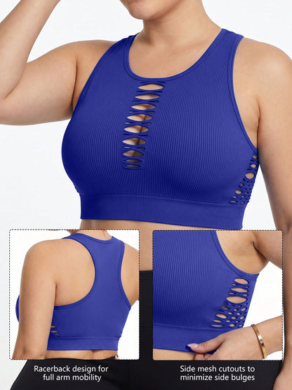 Rhythm Era Plus Size Women Solid Color Hollow Out Design Casual Fitness Sports Tank Top