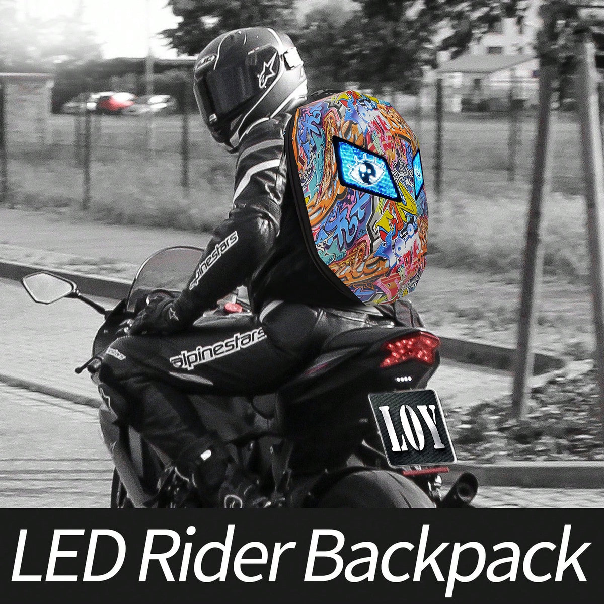 Rider/Biker Backpack LED Backpack Display Backpack Expandable Storage Helmet Motorcycle Backpack Cyberpunk Style Motorcycle Rider Backpack LED Display Bag Released For Motorcycles, Customizable Smartp