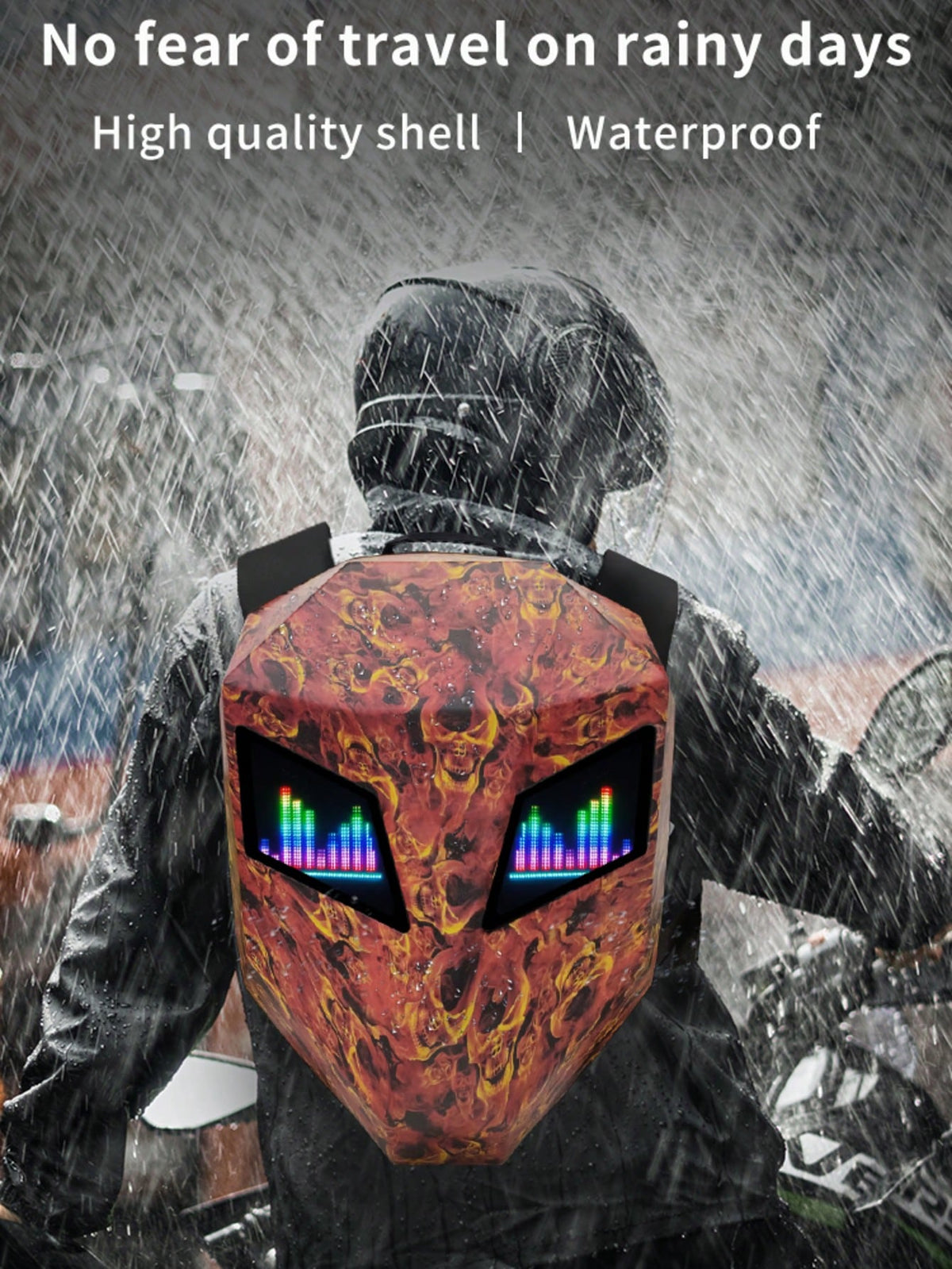 Rider/Biker Backpack LED Backpack Display Backpack Expandable Storage Helmet Motorcycle Backpack Cyberpunk Style Motorcycle Rider Backpack LED Display Bag Released For Motorcycles, Customizable Smartp