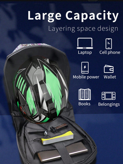 Rider/Biker Backpack LED Backpack Display Backpack Expandable Storage Helmet Motorcycle Backpack Cyberpunk Style Motorcycle Rider Backpack LED Display Bag Released For Motorcycles, Customizable Smartp