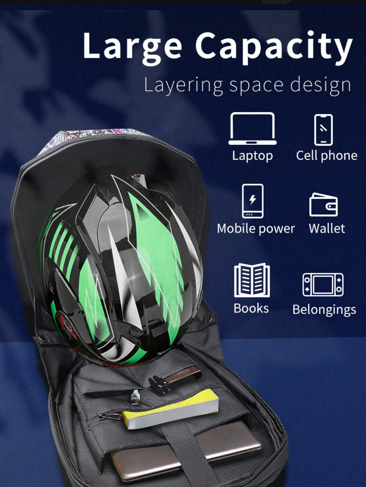 Rider/Biker Backpack LED Backpack Display Backpack Expandable Storage Helmet Motorcycle Backpack Cyberpunk Style Motorcycle Rider Backpack LED Display Bag Released For Motorcycles, Customizable Smartp