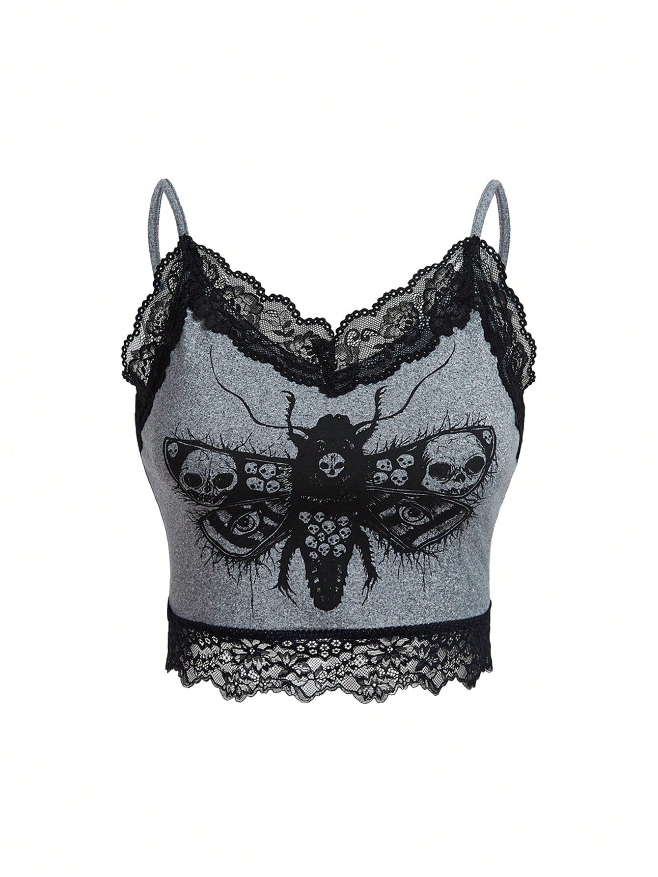 Robin Artist Dark Plus Size Cropped Slim Fit Contrast Lace Camisole Top, For Summer, Holiday, Vacation, Spring, Beach, Going Out, Festival, Ibiza Fits