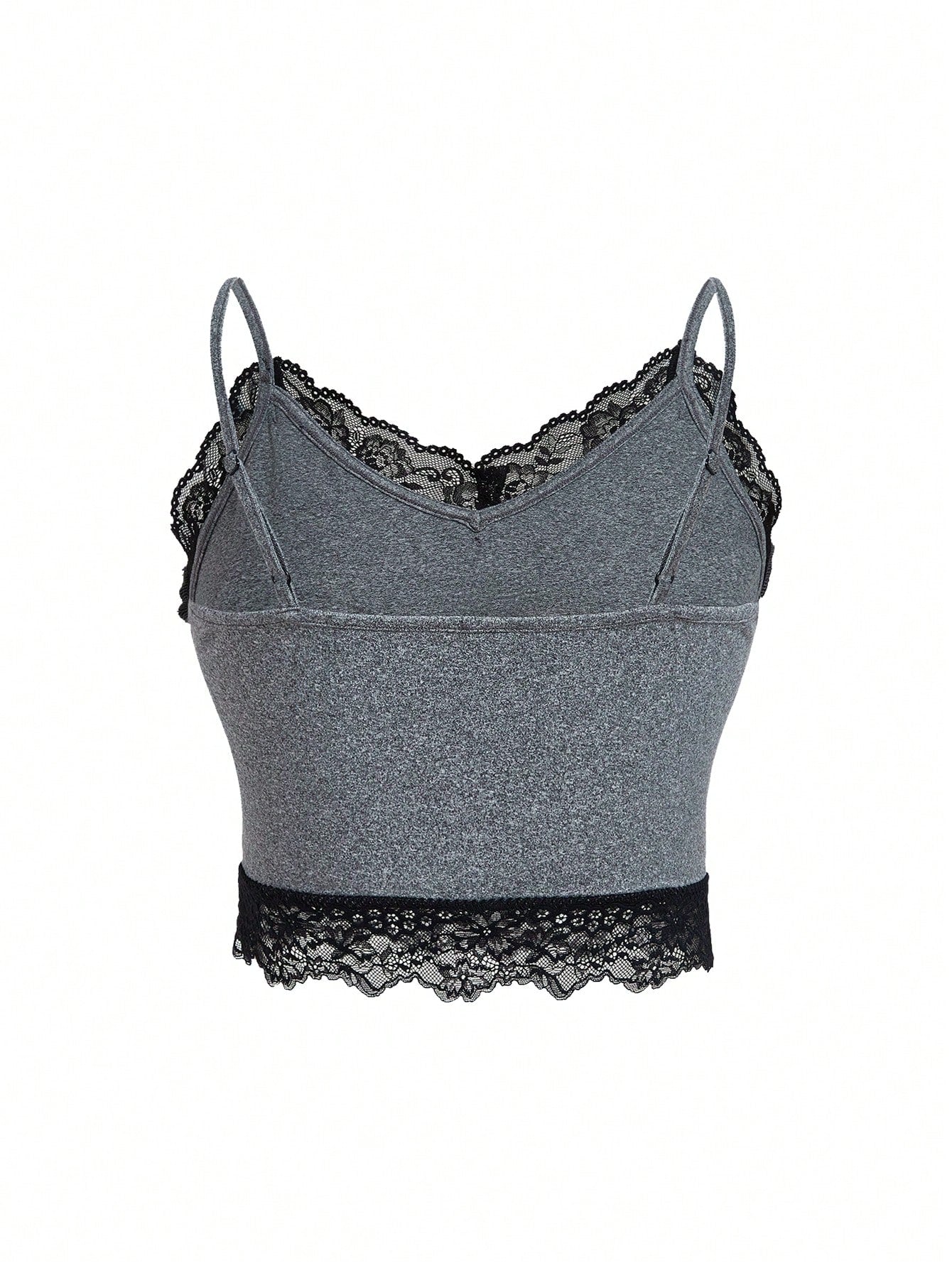 Robin Artist Dark Plus Size Cropped Slim Fit Contrast Lace Camisole Top, For Summer, Holiday, Vacation, Spring, Beach, Going Out, Festival, Ibiza Fits