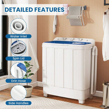 Robsivo Portable Washing Machine, Twin Tub Washing Machine Laundry Compact Washer Spinner Combo With 30lbs Capacity, 20Lbs Washer And 10Lbs Spinner Dryer For Apartments RVs And Dorms