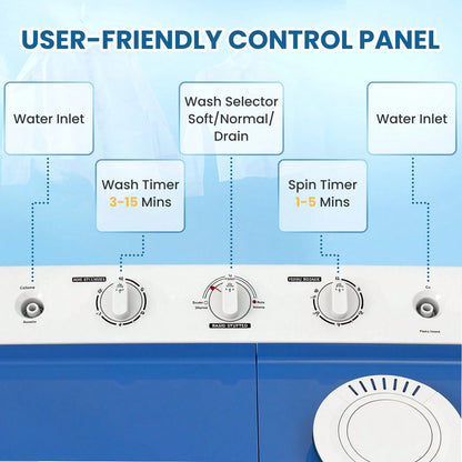 Robsivo Portable Washing Machine, Twin Tub Washing Machine Laundry Compact Washer Spinner Combo With 30lbs Capacity, 20Lbs Washer And 10Lbs Spinner Dryer For Apartments RVs And Dorms