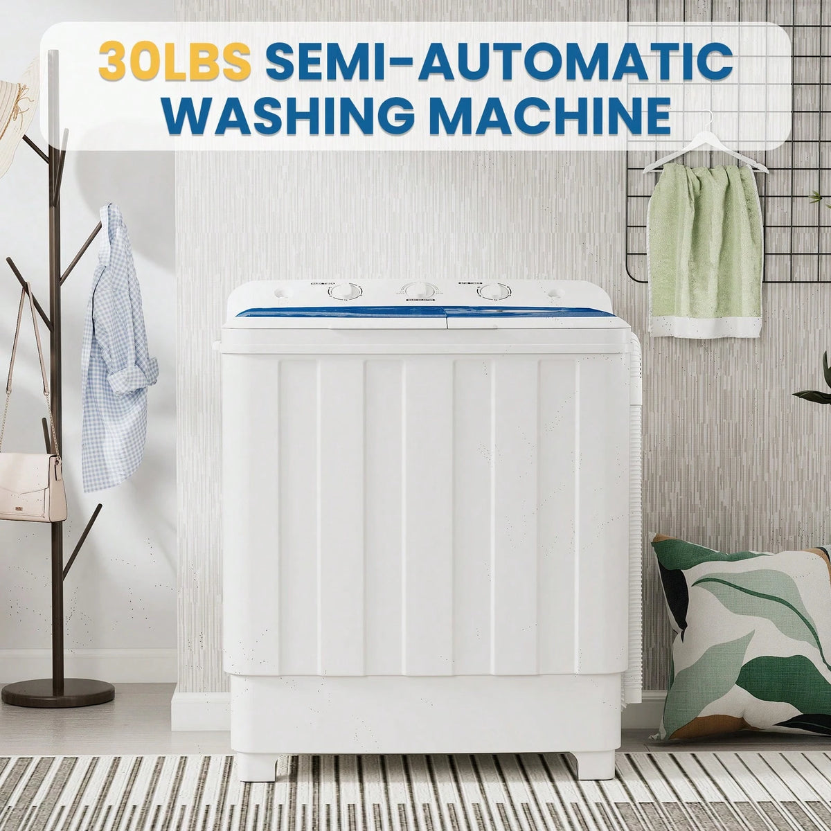 Robsivo Portable Washing Machine, Twin Tub Washing Machine Laundry Compact Washer Spinner Combo With 30lbs Capacity, 20Lbs Washer And 10Lbs Spinner Dryer For Apartments RVs And Dorms