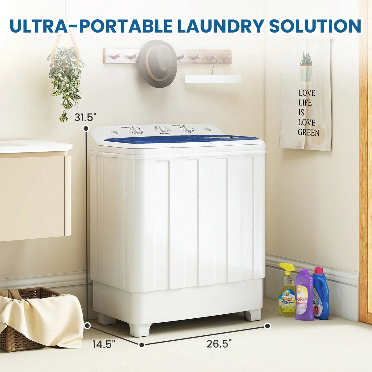 Robsivo Portable Washing Machine, Twin Tub Washing Machine Laundry Compact Washer Spinner Combo With 30lbs Capacity, 20Lbs Washer And 10Lbs Spinner Dryer For Apartments RVs And Dorms