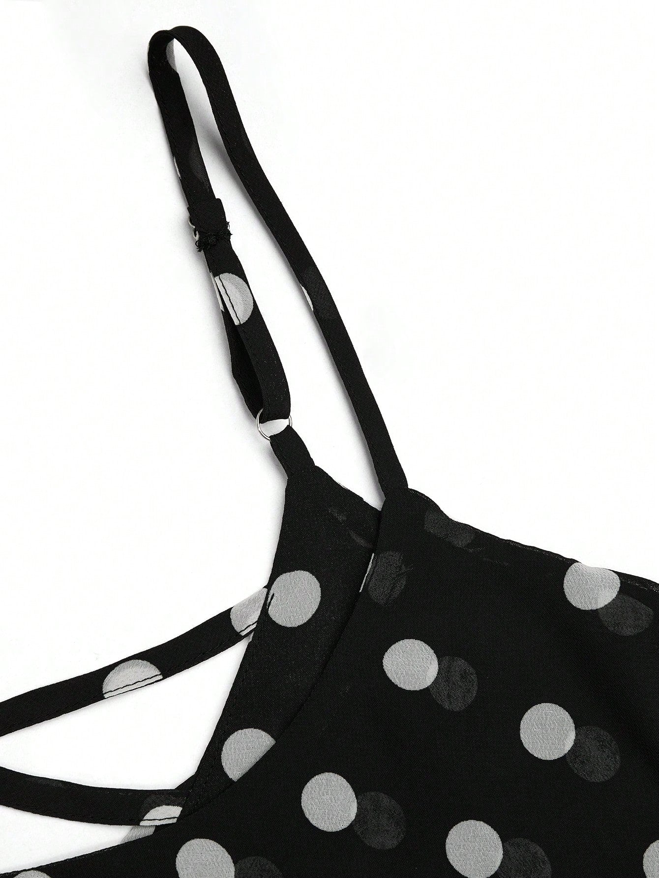 Rometta Plus Size Women Chiffon Polka Dot Double Hem Slim Backless Criss-Cross Strap Tank Top