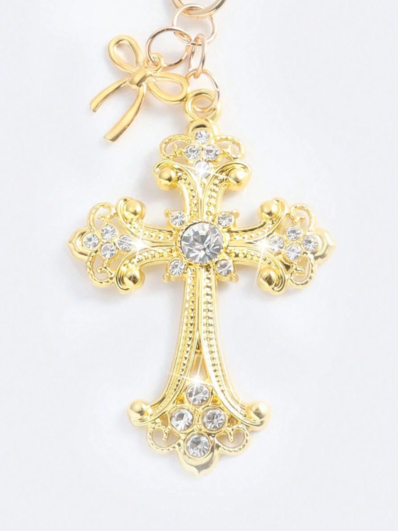 ROMWE 1pc Y2K Style Gold Gothic Cross Bag Charm Keychain, Valentine's Day Bag Decoration, Halloween