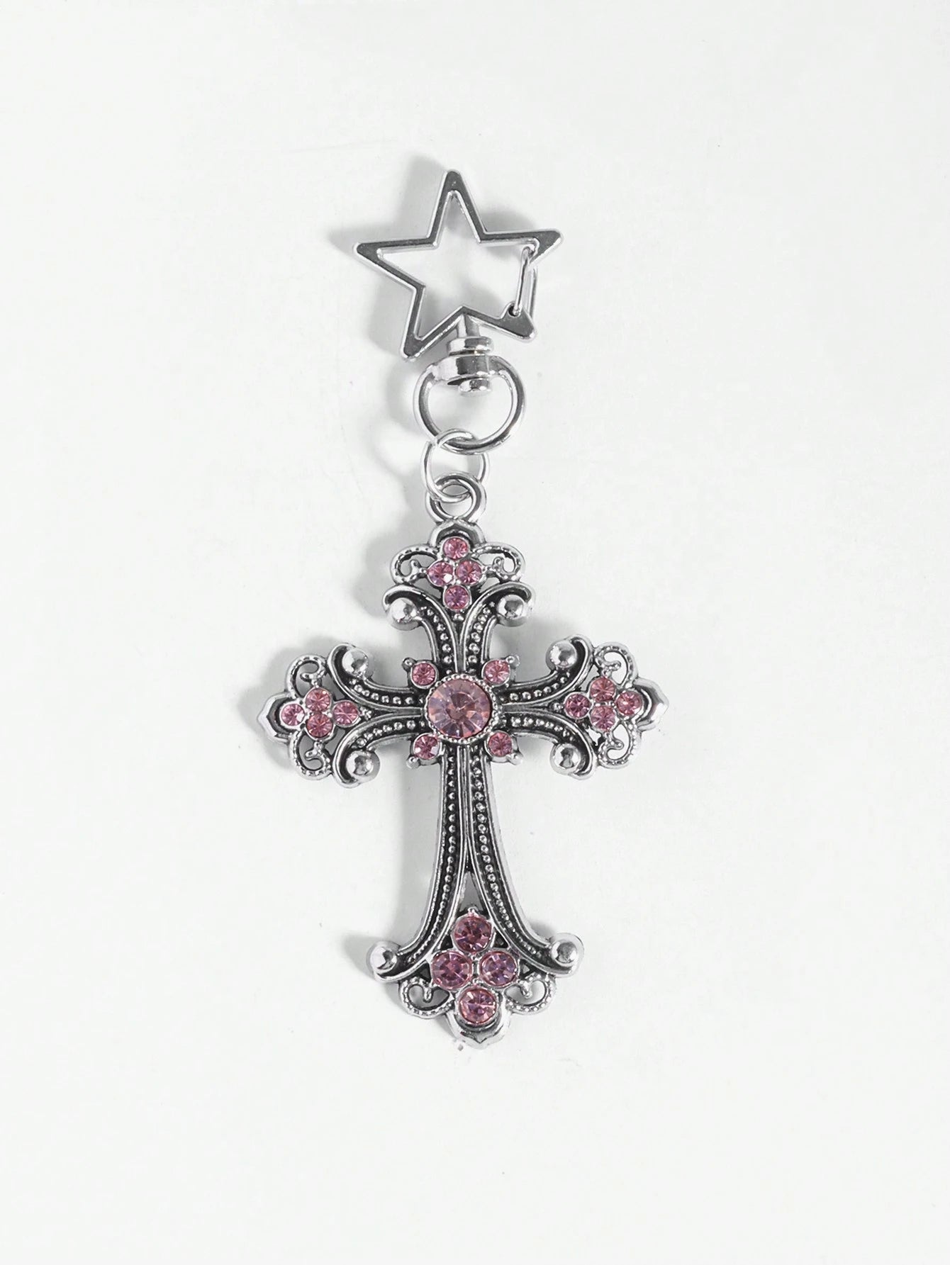 ROMWE 1pc Y2K Style Gold Gothic Cross Bag Charm Keychain, Valentine's Day Bag Decoration, Halloween
