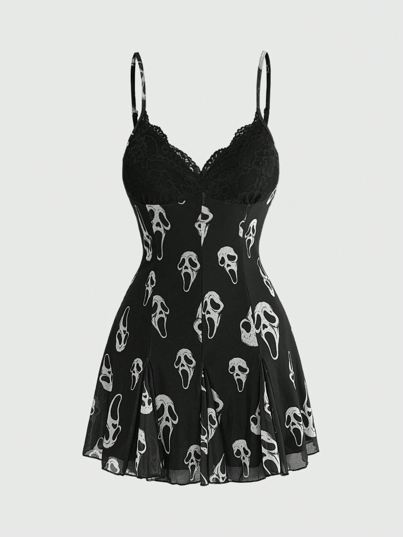 ROMWE Dark Floral Mori Style Hippie Romantic Court Gothic Print Loose Slimming Women's Cami Mini Dress, Halloween