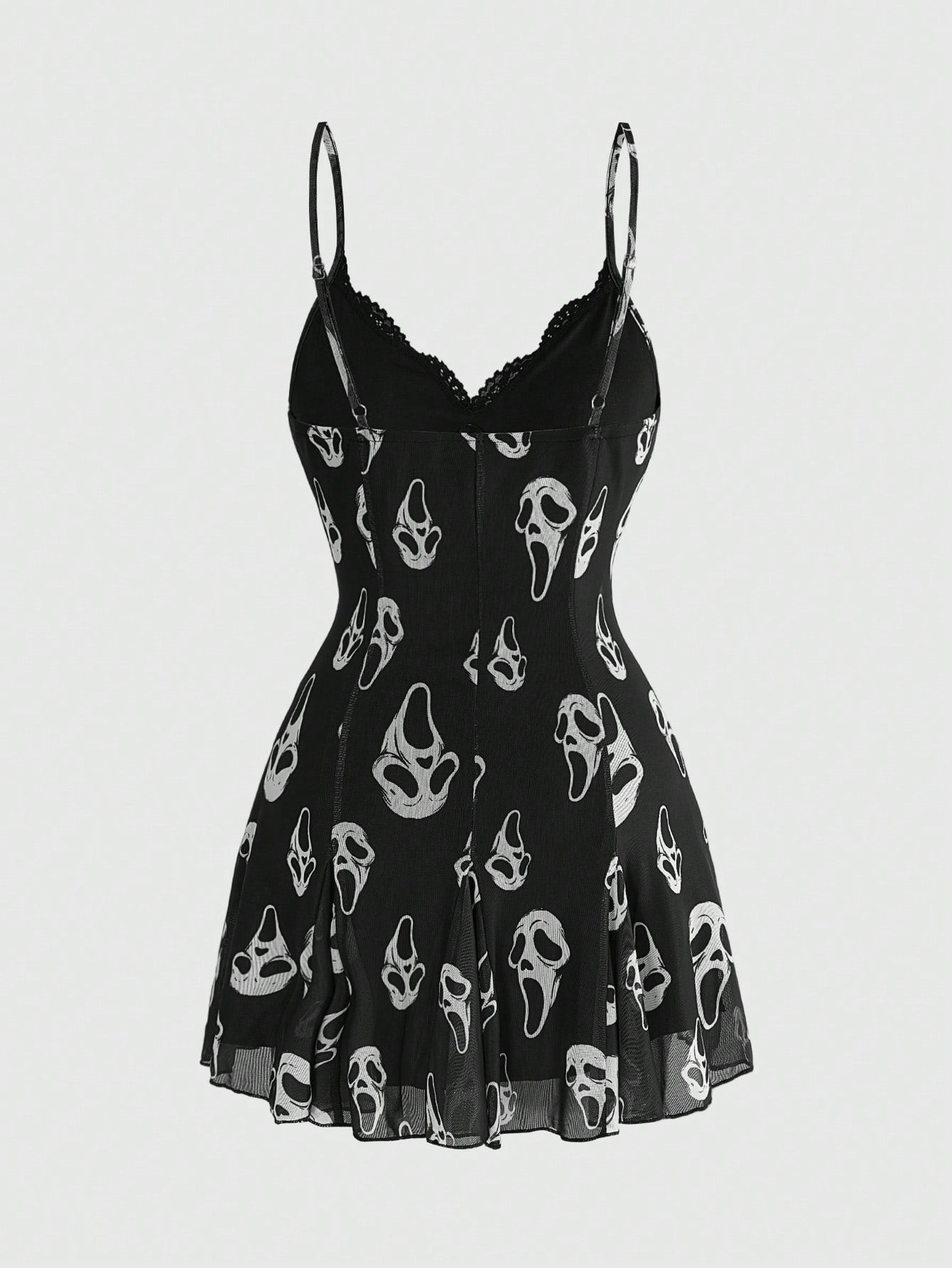 ROMWE Dark Floral Mori Style Hippie Romantic Court Gothic Print Loose Slimming Women's Cami Mini Dress, Halloween