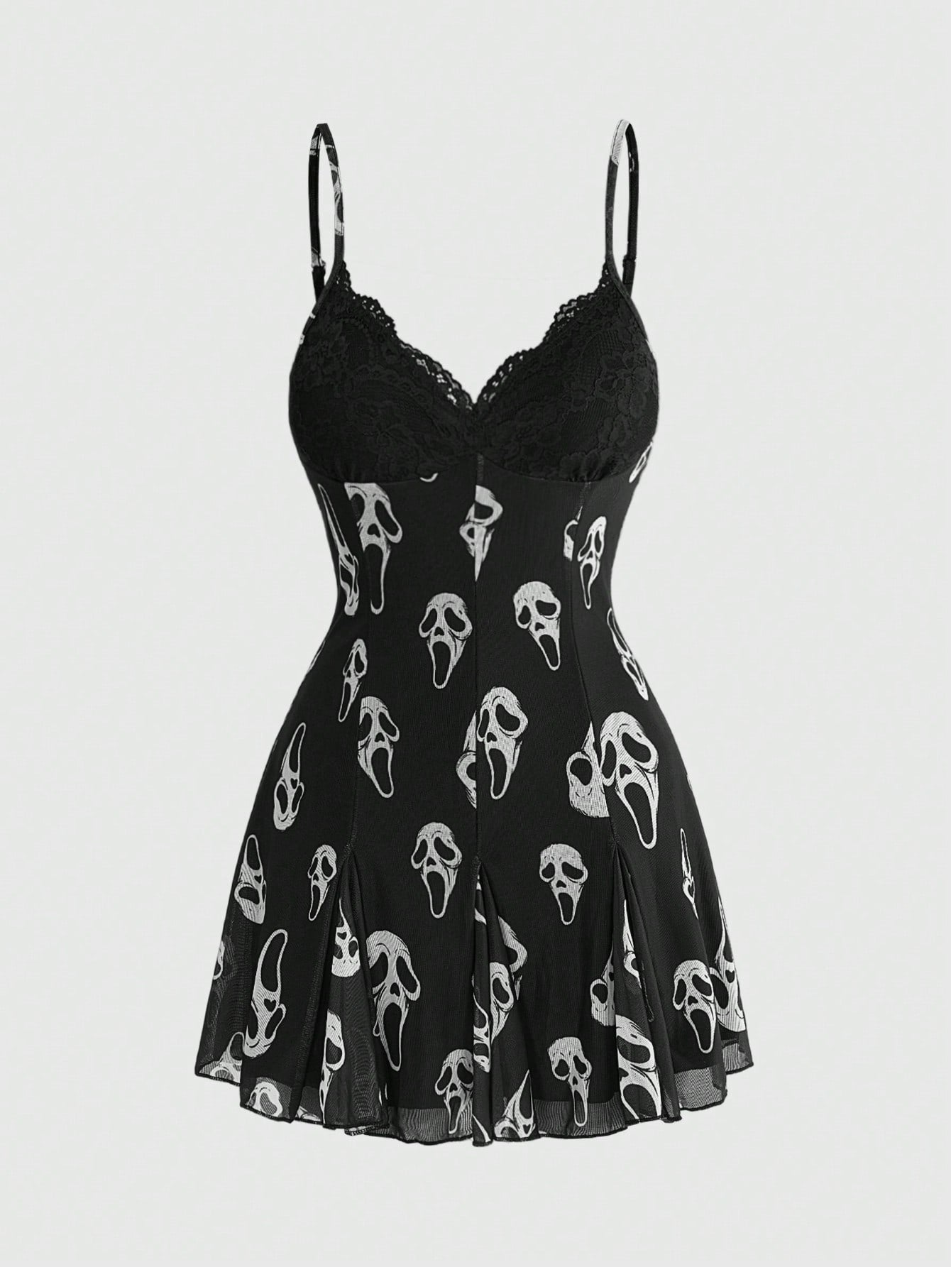 ROMWE Dark Floral Mori Style Hippie Romantic Court Gothic Print Loose Slimming Women's Cami Mini Dress, Halloween