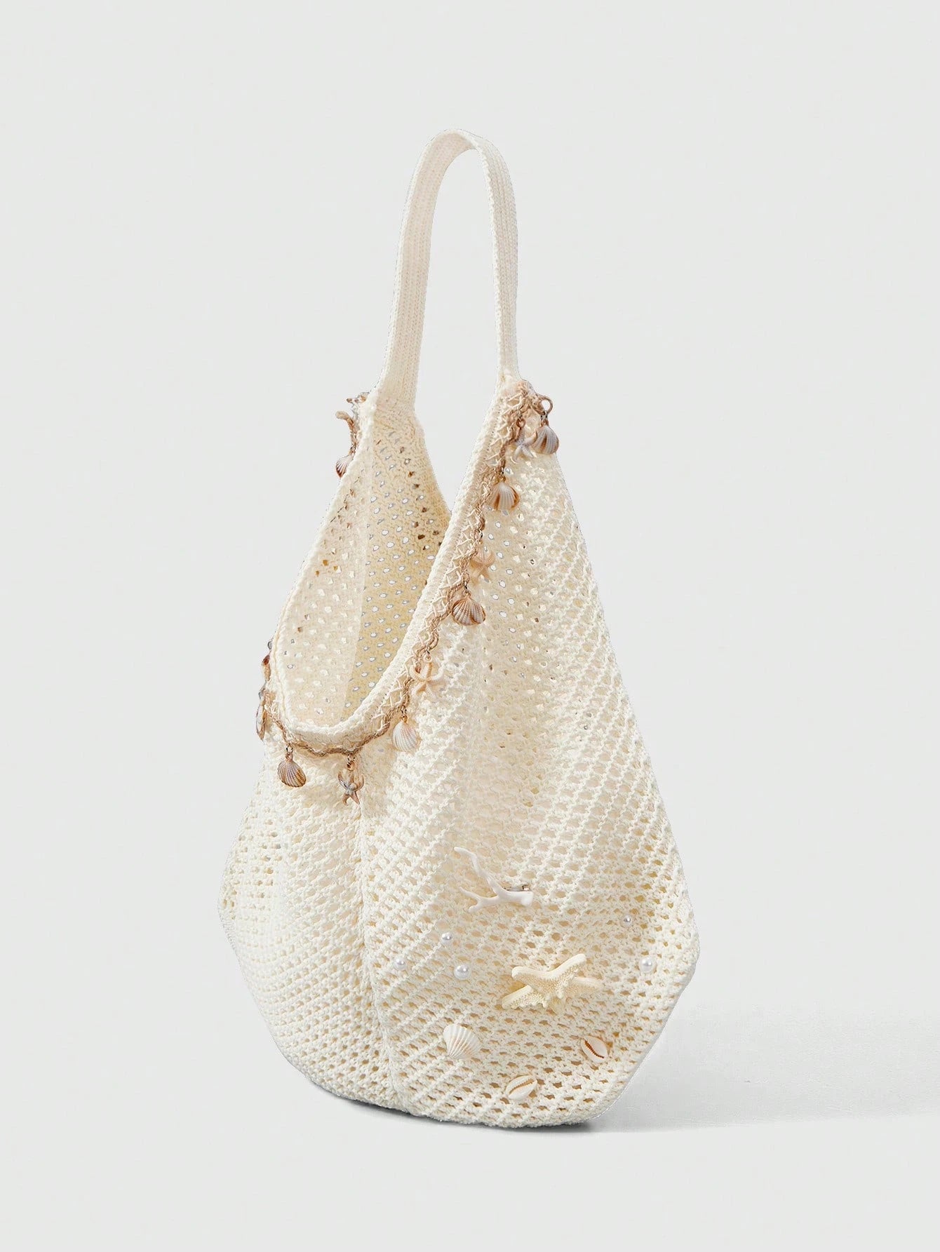ROMWE Fairycore 1 Set Beige Woven Beach Tote Bag & Accessories, Fashionable Personalized Beach Resort Style Women Tote Bag (Includes 1 Bag And 1 Set Of Accessories),Beach Bag