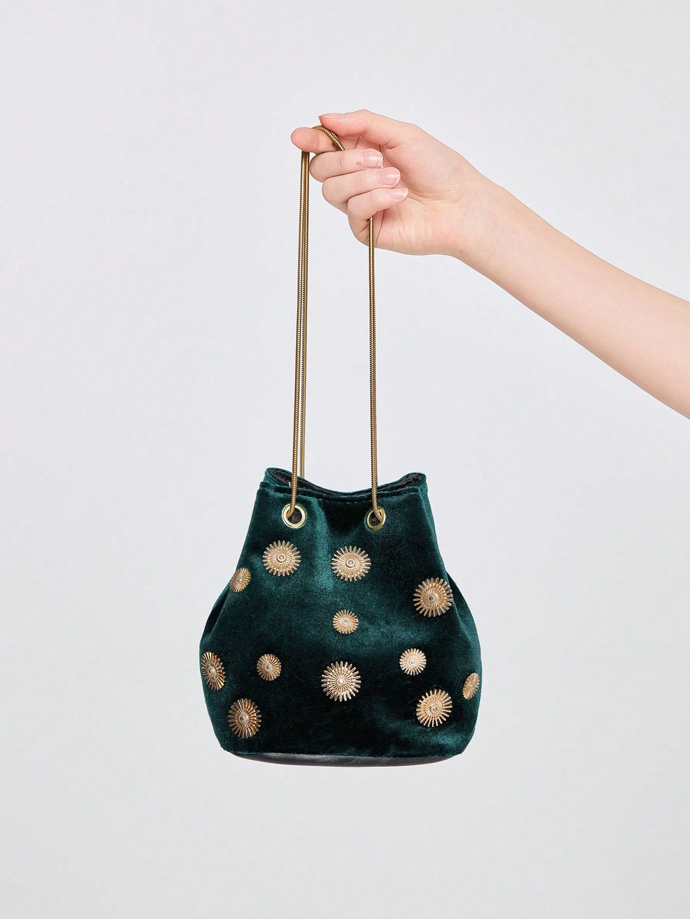 ROMWE Fairycore Women's Mini Fashionable Round Buckle Bucket Chain Shoulder Bag