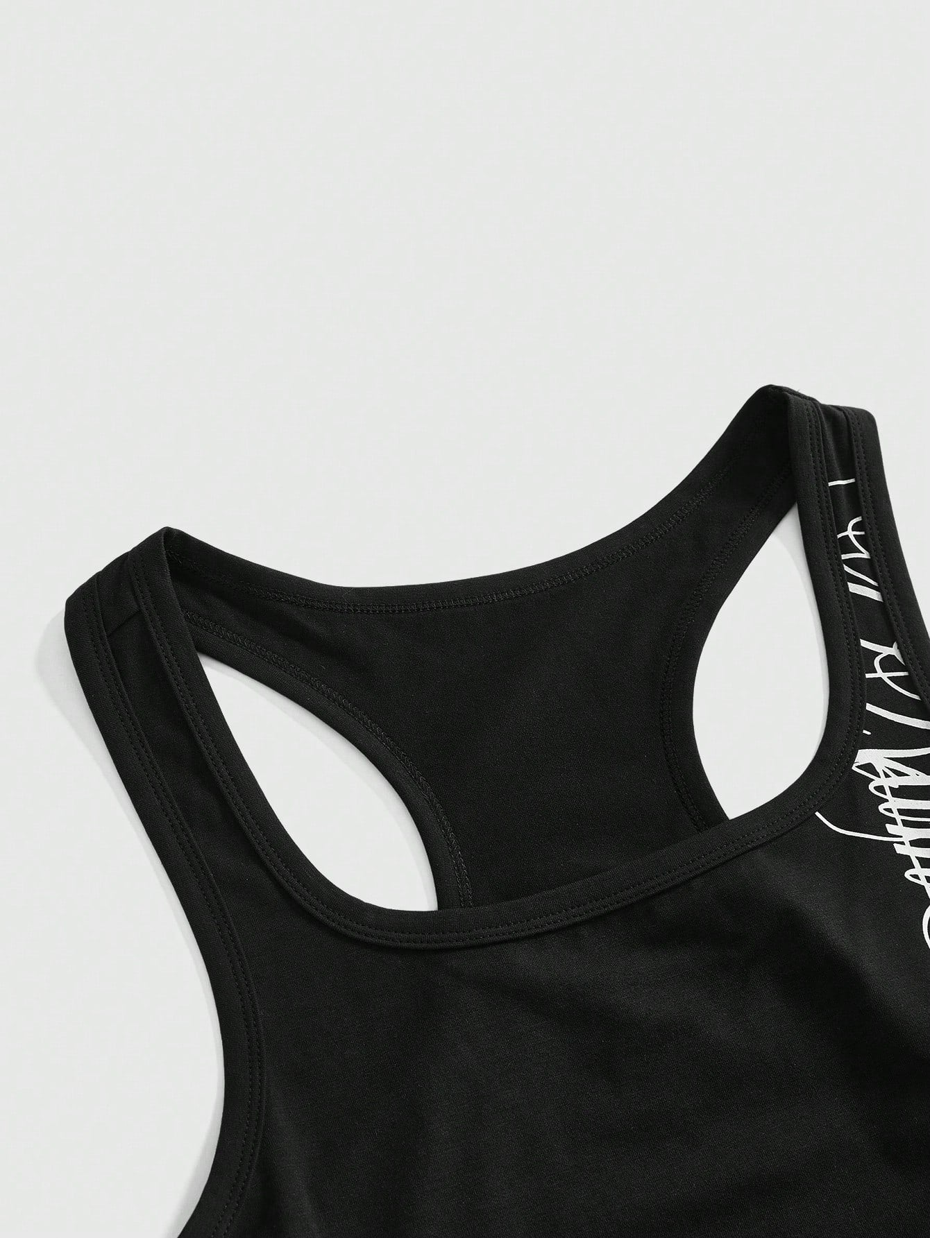 ROMWE Grunge Punk 2pcs/Set Punk Cross Slogan Crop Top & Super Low-Rise Mini Shorts, Music Festival Outfit
