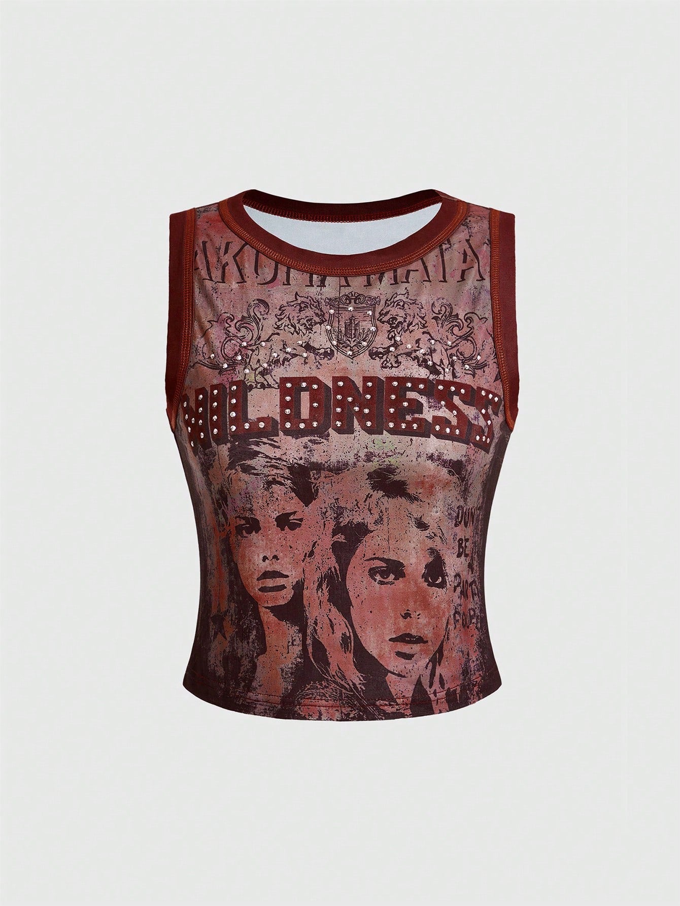 ROMWE Grunge Punk Women's Kpop Y2K Letter & Figure Print Crew Neck Fashionable Camisole