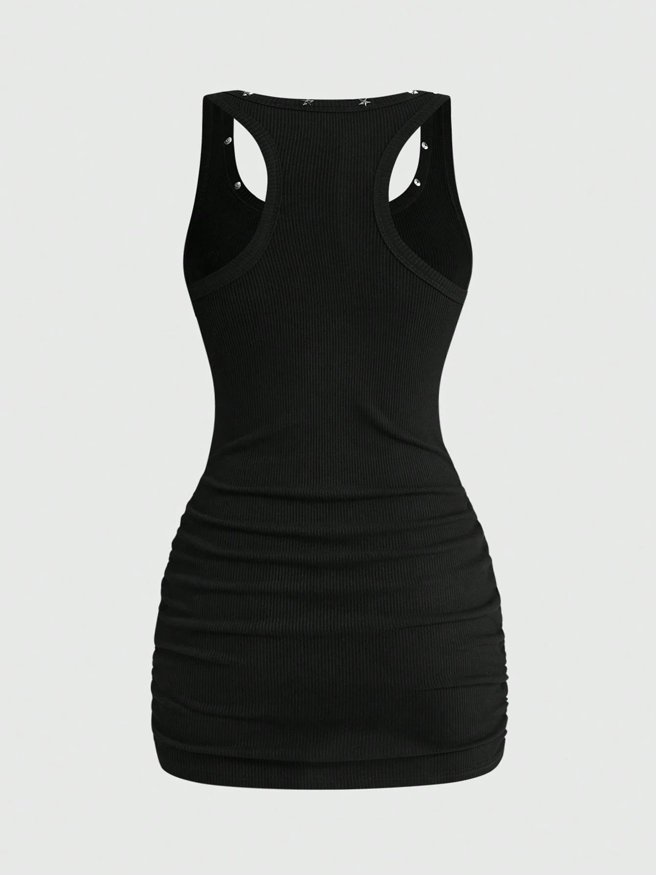 ROMWE Street Life Women's Retro Baddie Unisex Streetwear Angel Face Print Pentagram Studded Bodycon Mini Dress