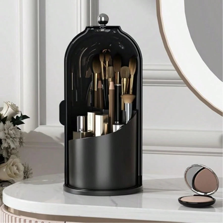 Rotating Toothbrush Holder With Sliding Cover Dustproof Toothbrush Organizer For Bathroom Countertop Vanity Sink Storage 360 Degree Spin Base Easy Access Multiple Slots Hold Electric Manual Toothbrush