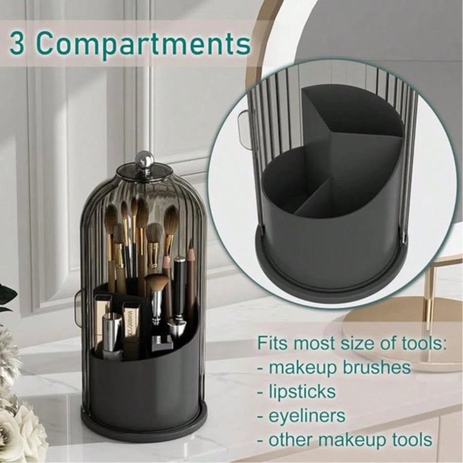 Rotating Toothbrush Holder With Sliding Cover Dustproof Toothbrush Organizer For Bathroom Countertop Vanity Sink Storage 360 Degree Spin Base Easy Access Multiple Slots Hold Electric Manual Toothbrush