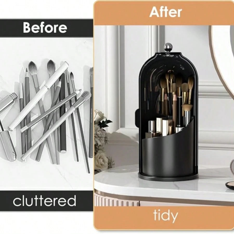 Rotating Toothbrush Holder With Sliding Cover Dustproof Toothbrush Organizer For Bathroom Countertop Vanity Sink Storage 360 Degree Spin Base Easy Access Multiple Slots Hold Electric Manual Toothbrush