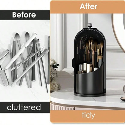 Rotating Toothbrush Holder With Sliding Cover Dustproof Toothbrush Organizer For Bathroom Countertop Vanity Sink Storage 360 Degree Spin Base Easy Access Multiple Slots Hold Electric Manual Toothbrush