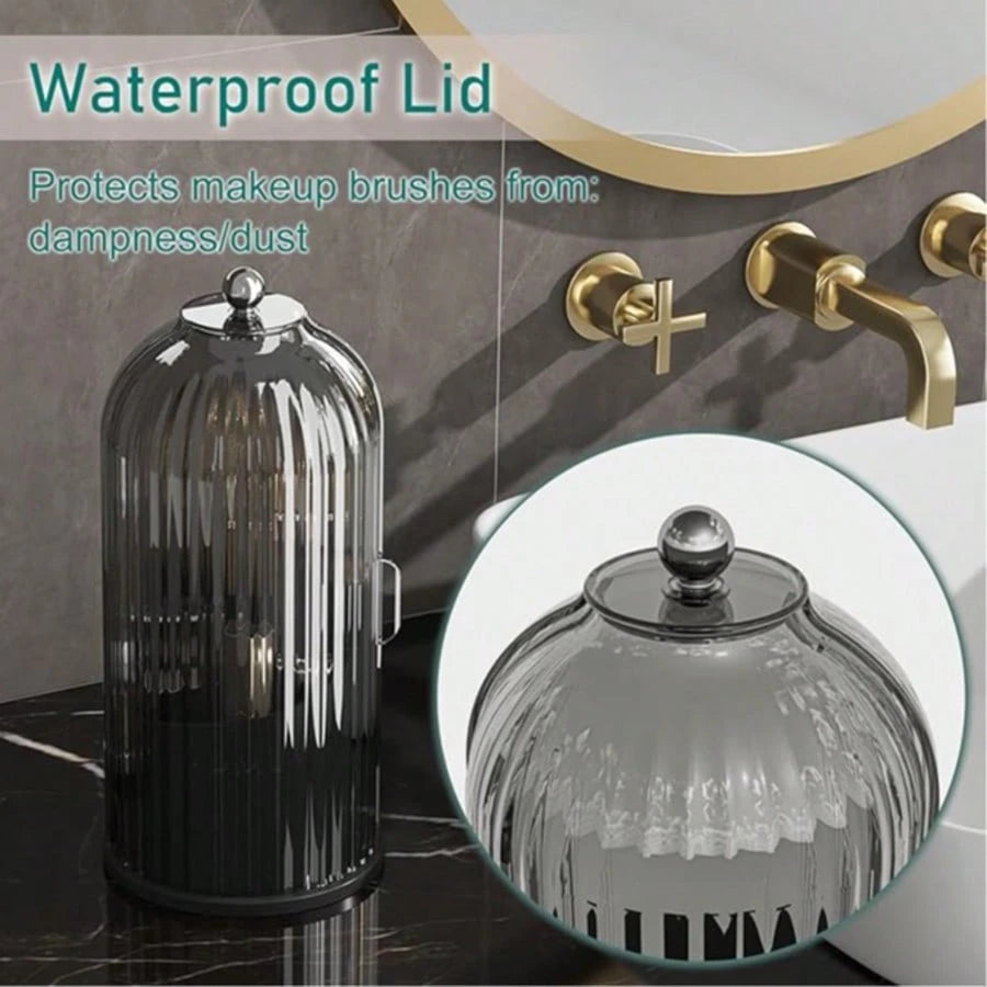 Rotating Toothbrush Holder With Sliding Cover Dustproof Toothbrush Organizer For Bathroom Countertop Vanity Sink Storage 360 Degree Spin Base Easy Access Multiple Slots Hold Electric Manual Toothbrush