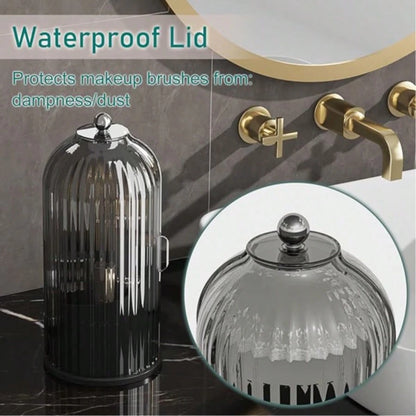 Rotating Toothbrush Holder With Sliding Cover Dustproof Toothbrush Organizer For Bathroom Countertop Vanity Sink Storage 360 Degree Spin Base Easy Access Multiple Slots Hold Electric Manual Toothbrush
