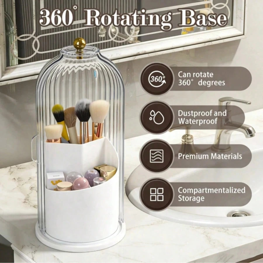 Rotating Toothbrush Holder With Sliding Cover Dustproof Toothbrush Organizer For Bathroom Countertop Vanity Sink Storage 360 Degree Spin Base Easy Access Multiple Slots Hold Electric Manual Toothbrush