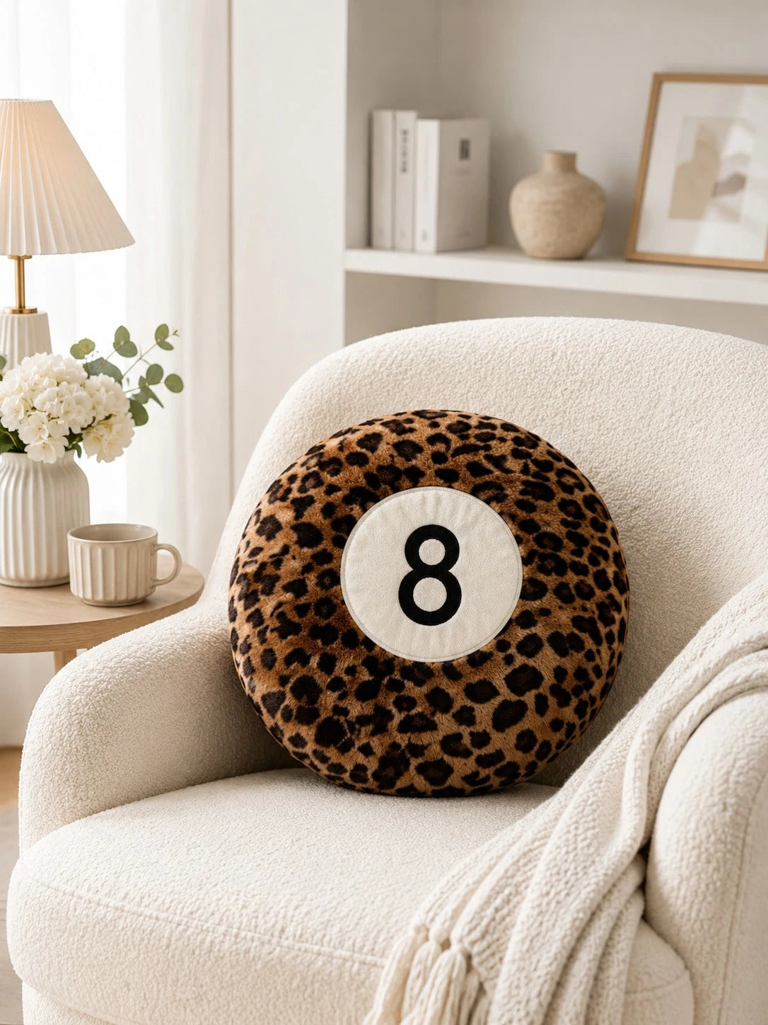 Round Leopard Print Plush Ball Pillow, Soft Fluffy Decorative Cushion For Sofa, Bed, Home Decor & Valentine's Day Gift