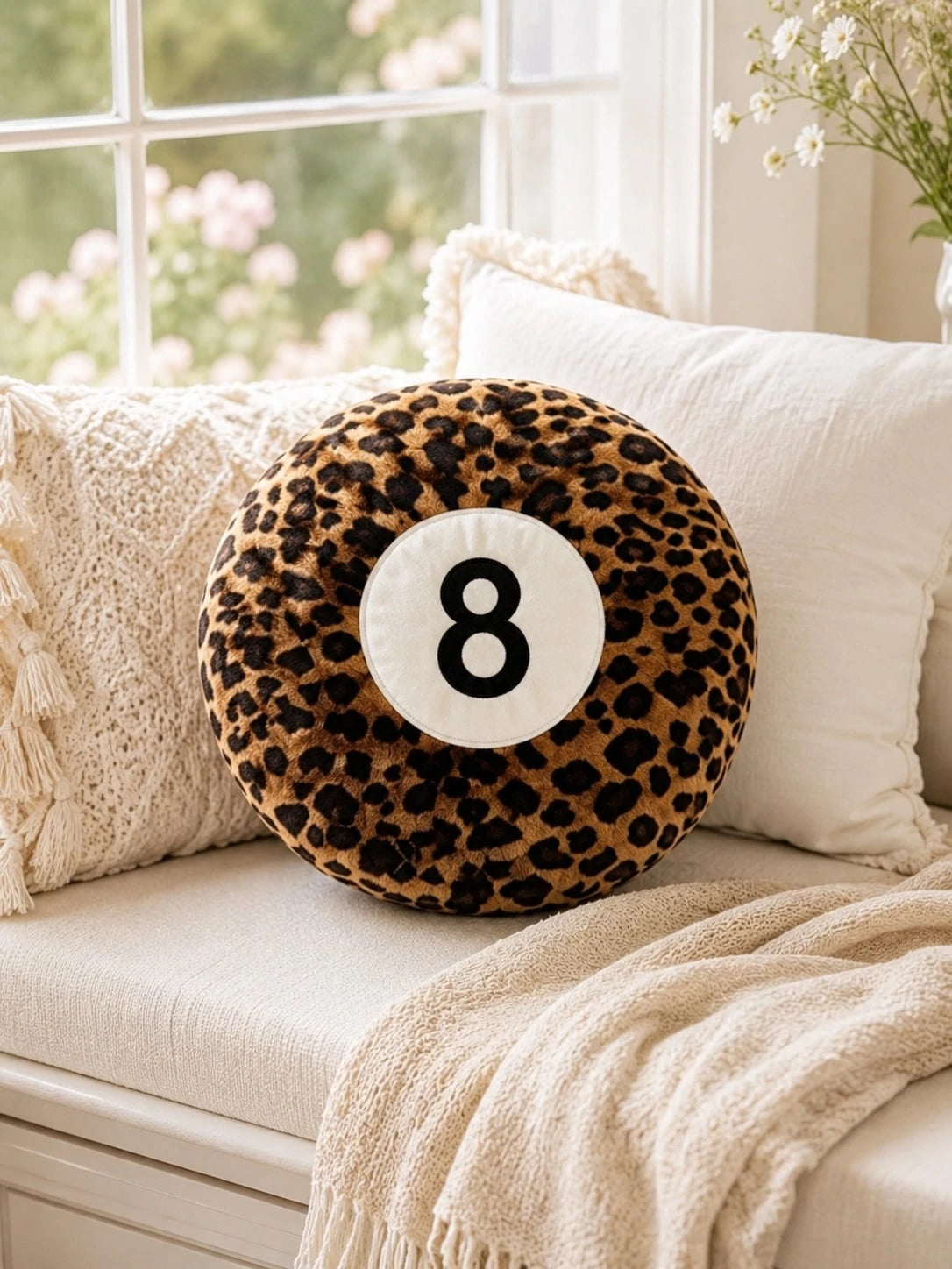 Round Leopard Print Plush Ball Pillow, Soft Fluffy Decorative Cushion For Sofa, Bed, Home Decor & Valentine's Day Gift